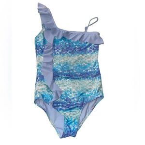 🔥 5 for $30 🔥 Justice Girls Mermaid Scale One-Shoulder Swimsuit | Size 12